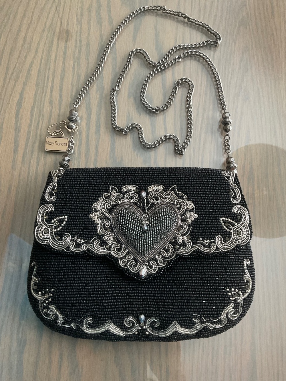 MARY FRANCES BEADED EVENING BAG.  BLACK & SILVER.  IT’S  GORGEOUS & LIKE NEW!!